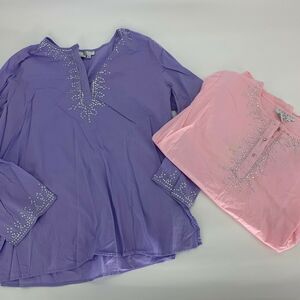 Ninety Womens Shirt Lot Bundle Rhinestone Embellished Button Chest Sz XL